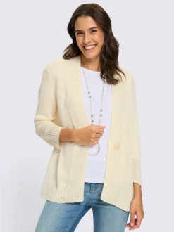 Veste en tricot à col V et manches 3/4 avec motif ajouré