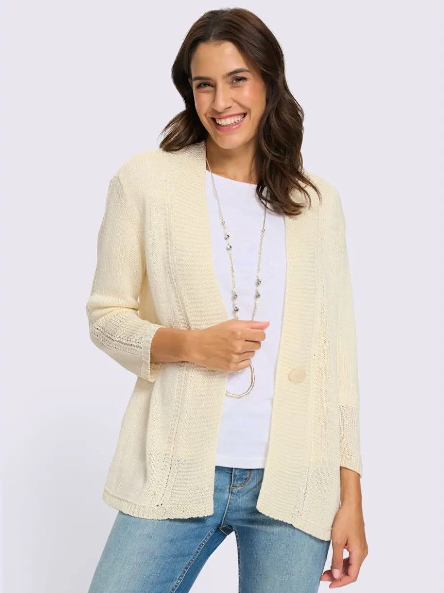 Veste en tricot à col V et manches 3/4 avec motif ajouré