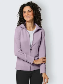 Veste en tricot coton à col montant et boutons décoratifs
