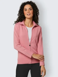 Veste en tricot coton à col montant et boutons décoratifs