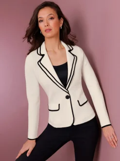 Veste en tricot à double col avec poches rabat