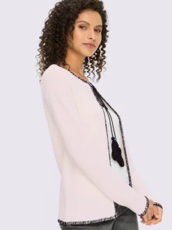 Veste en tricot à encolure ronde avec manches longues et cordon