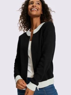 Veste en tricot fine à empiècements et bords-côtes contrastants