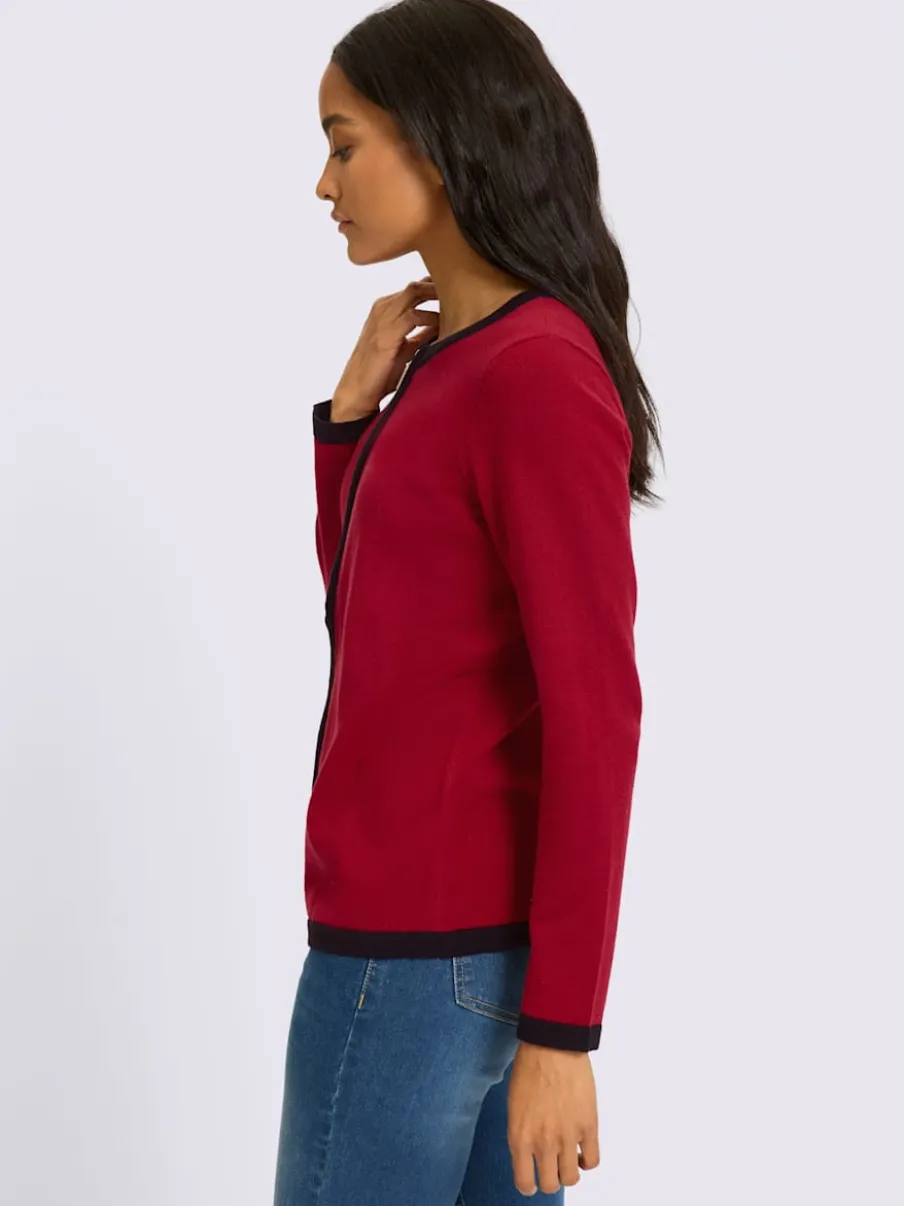 Veste en tricot fin finitions contrastées