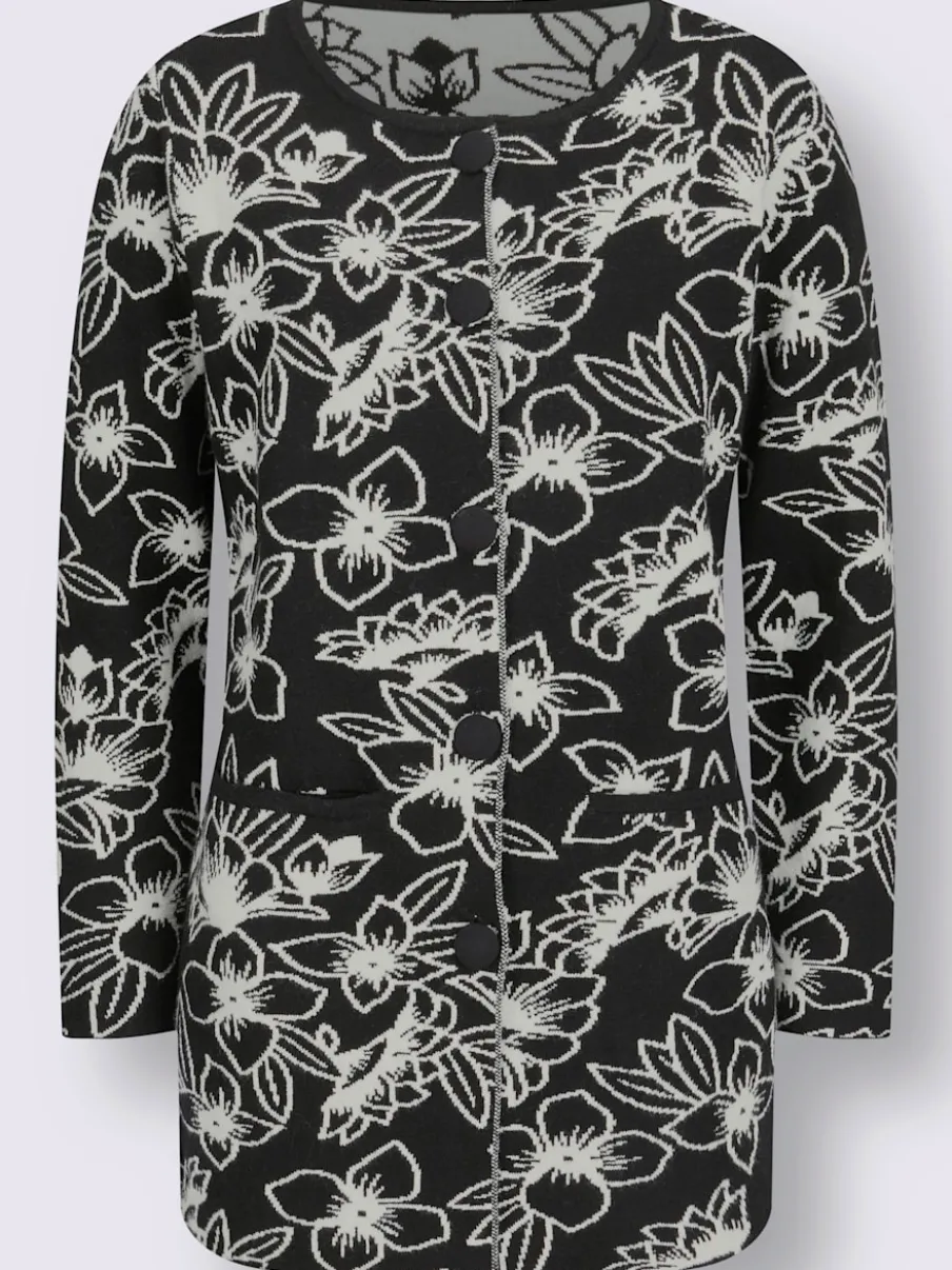 Veste en tricot jacquard aux motifs floraux avec poches