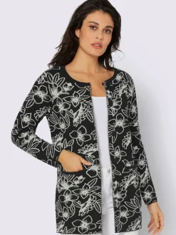 Veste en tricot jacquard aux motifs floraux avec poches
