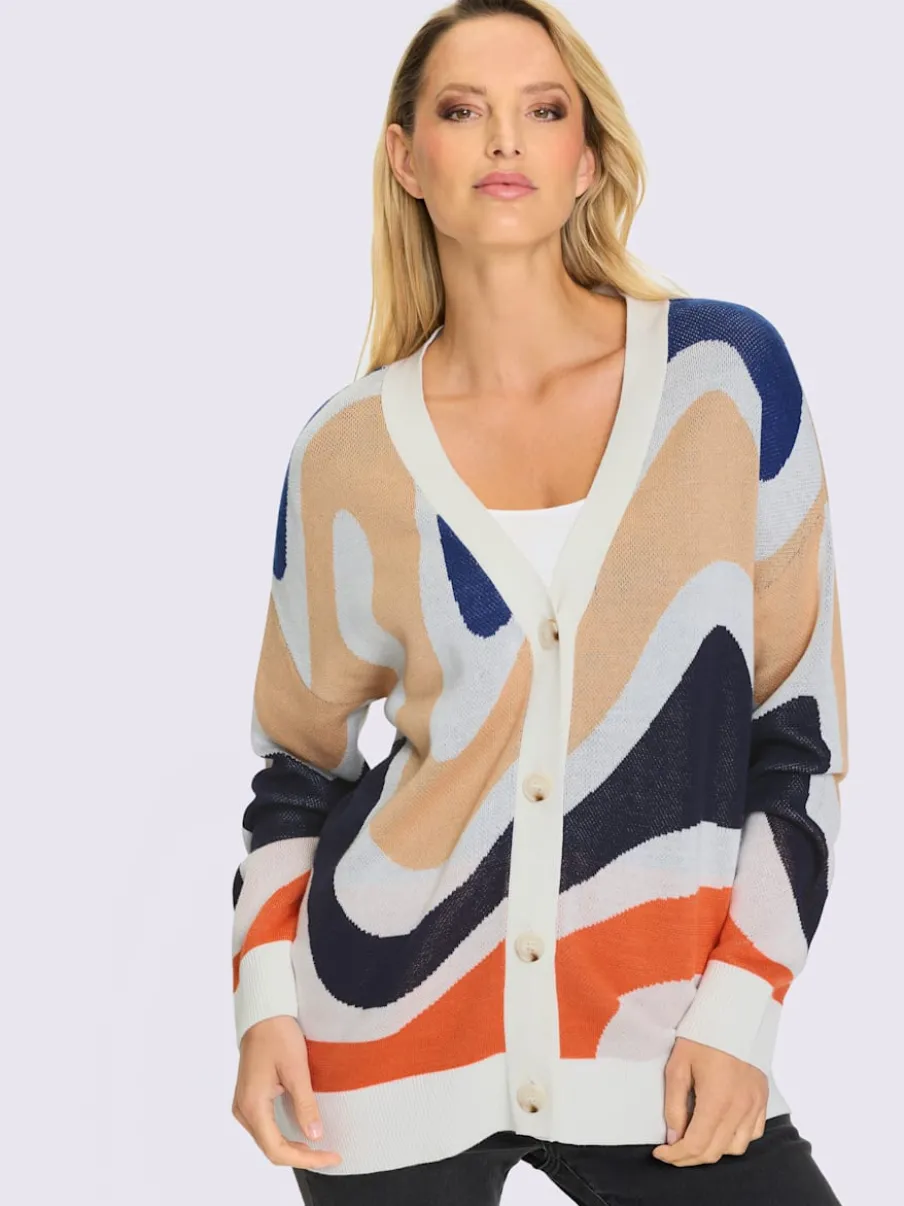 Veste en tricot jacquard avec col V et manches longues