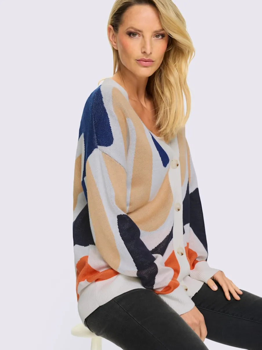 Veste en tricot jacquard avec col V et manches longues