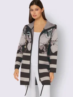 Veste en tricot jacquard avec capuche et rayures