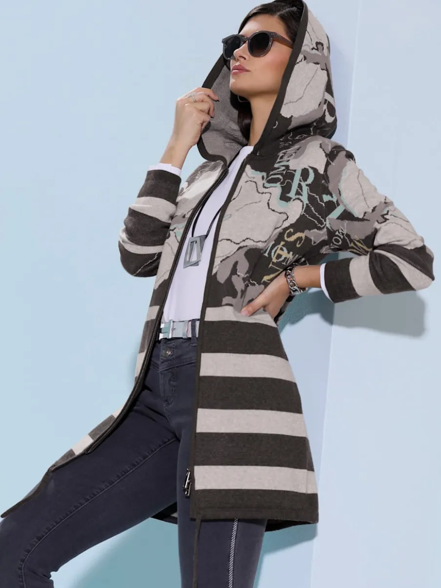 Veste en tricot jacquard avec capuche et rayures