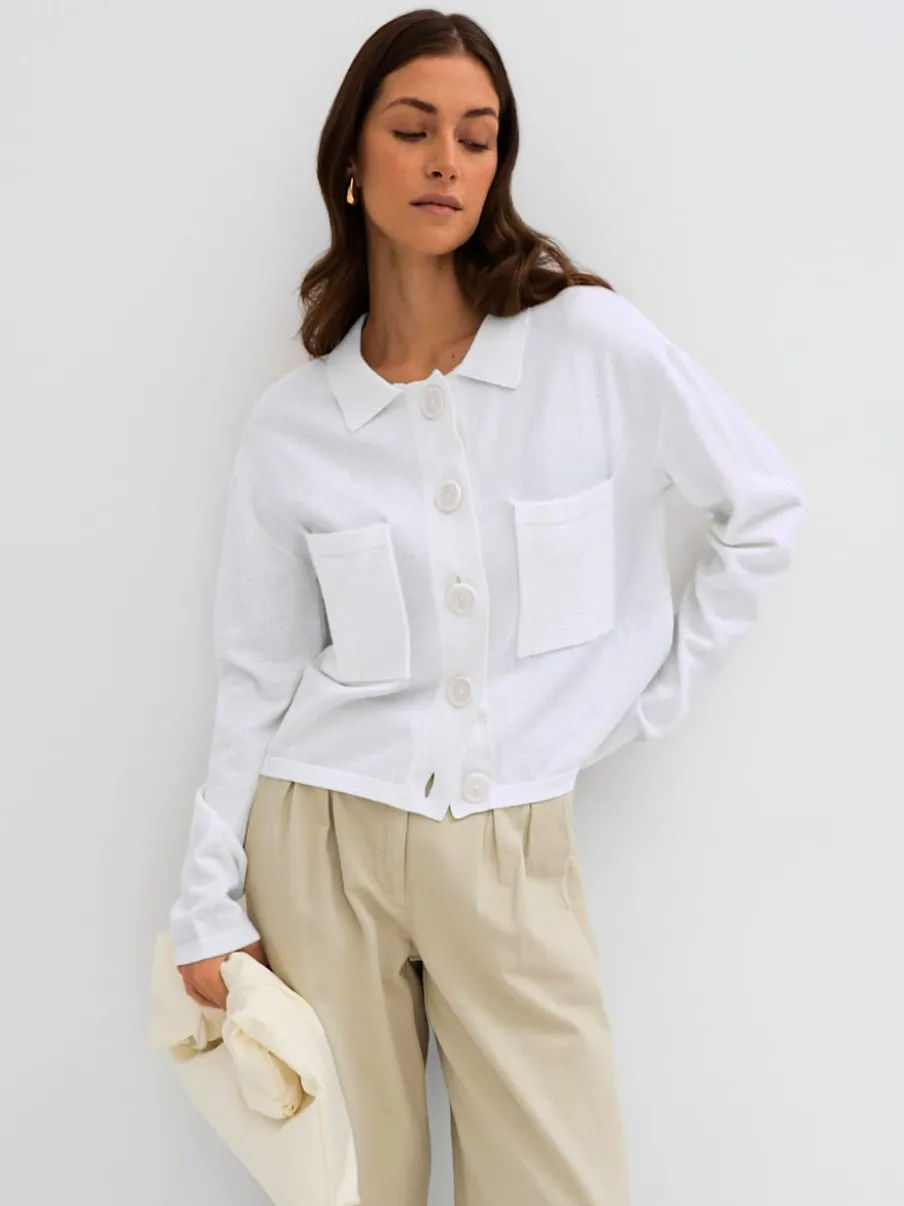 Veste en tricot jacquard à col à revers et poches plaquées
