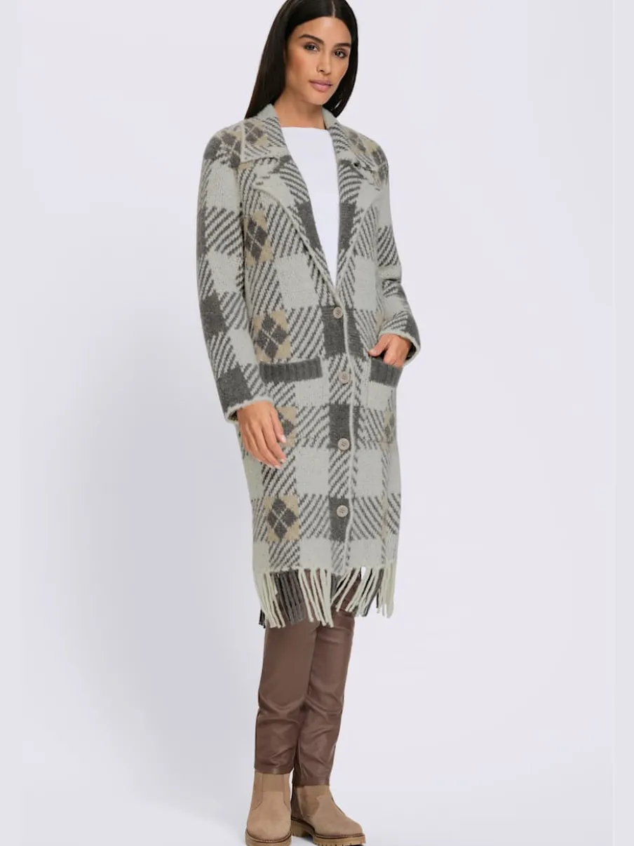 Veste en tricot jacquard jolie coupe longue moderne