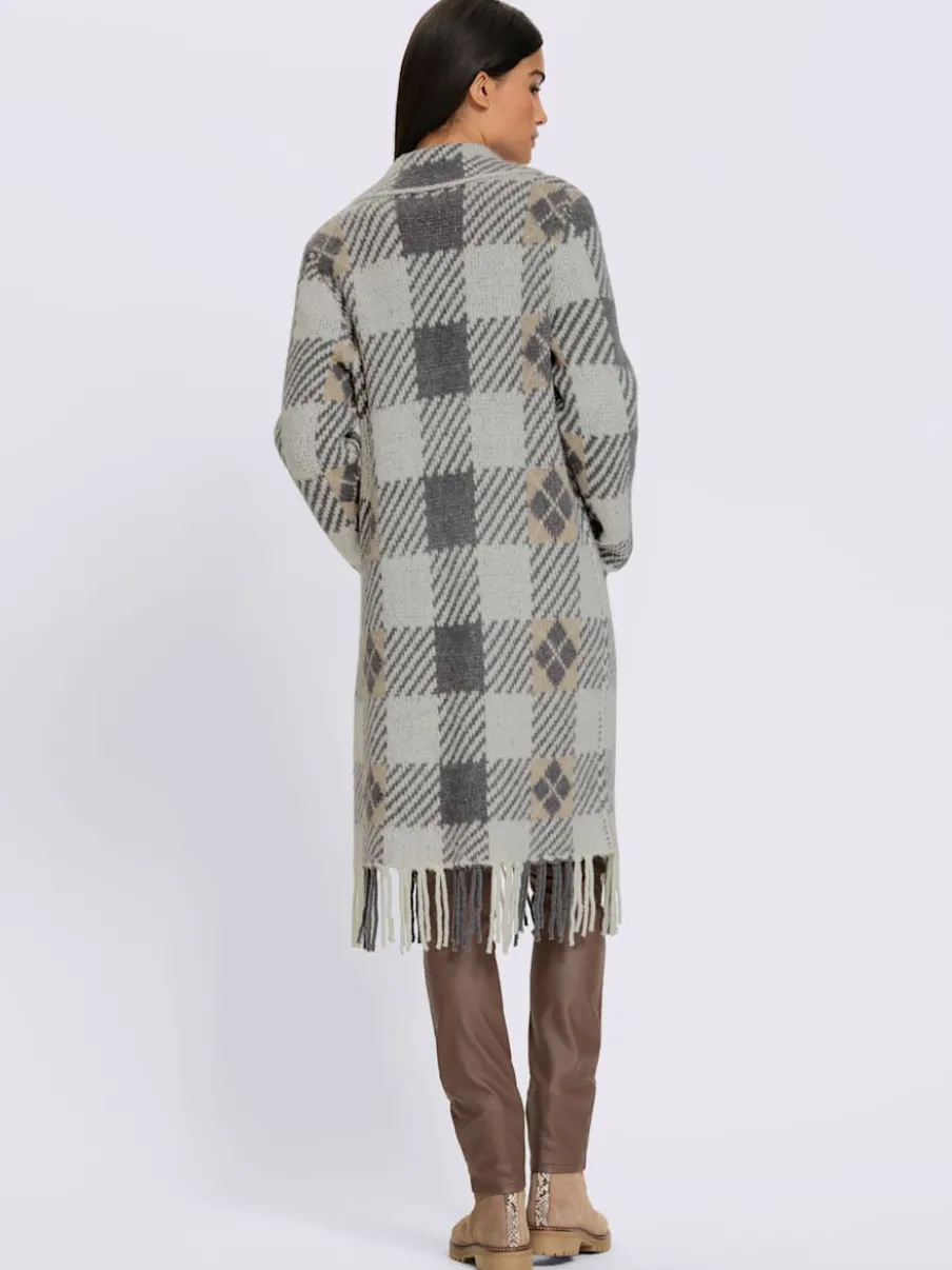 Veste en tricot jacquard jolie coupe longue moderne