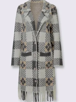 Veste en tricot jacquard jolie coupe longue moderne