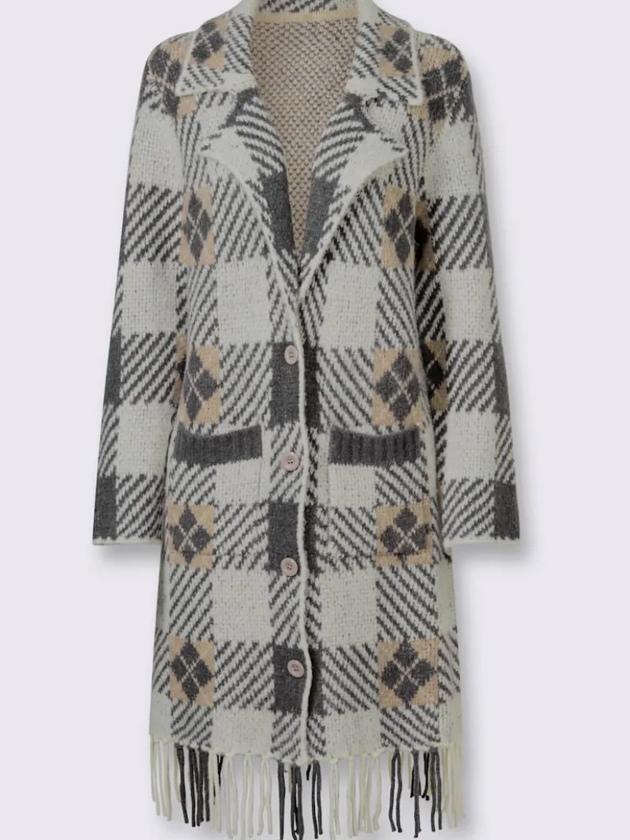 Veste en tricot jacquard jolie coupe longue moderne