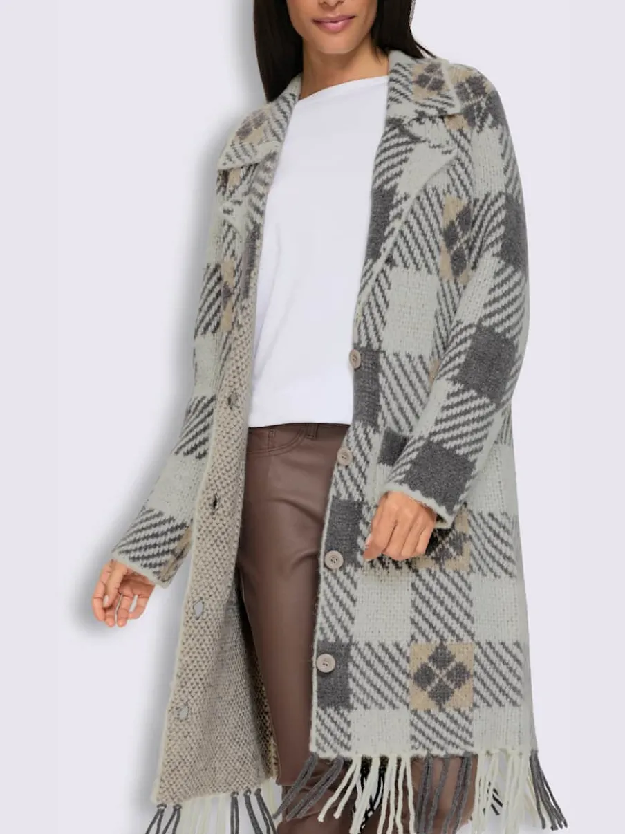 Veste en tricot jacquard jolie coupe longue moderne