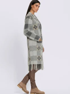 Veste en tricot jacquard jolie coupe longue moderne