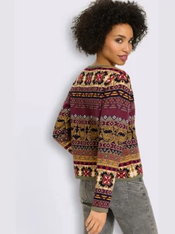 Veste en tricot jacquard manches longues motif jacquard