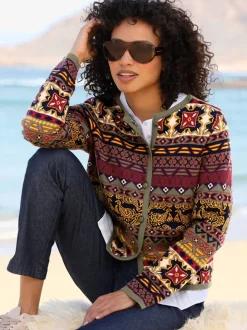 Veste en tricot jacquard manches longues motif jacquard
