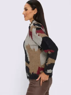 Veste en tricot jacquard motif camouflage tendance