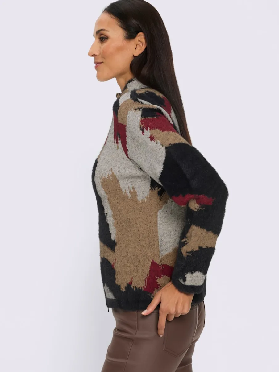 Veste en tricot jacquard motif camouflage tendance