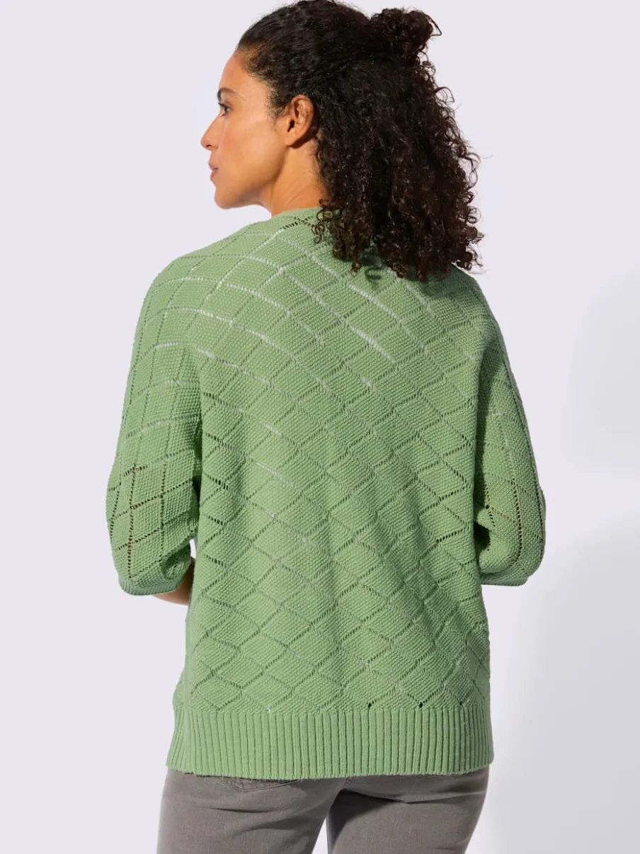 Veste en tricot à manches 3/4 avec motif ajouré léger