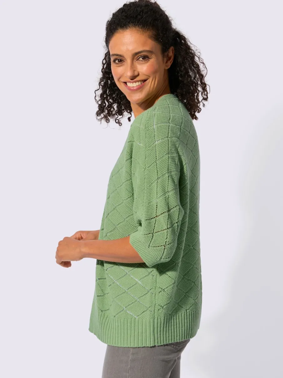 Veste en tricot à manches 3/4 avec motif ajouré léger