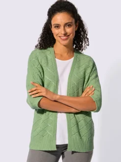 Veste en tricot à manches 3/4 avec motif ajouré léger