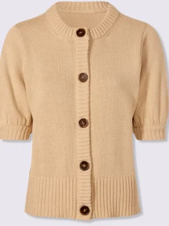 Veste en tricot manches ballon avec patte de boutonnage et encolure ronde