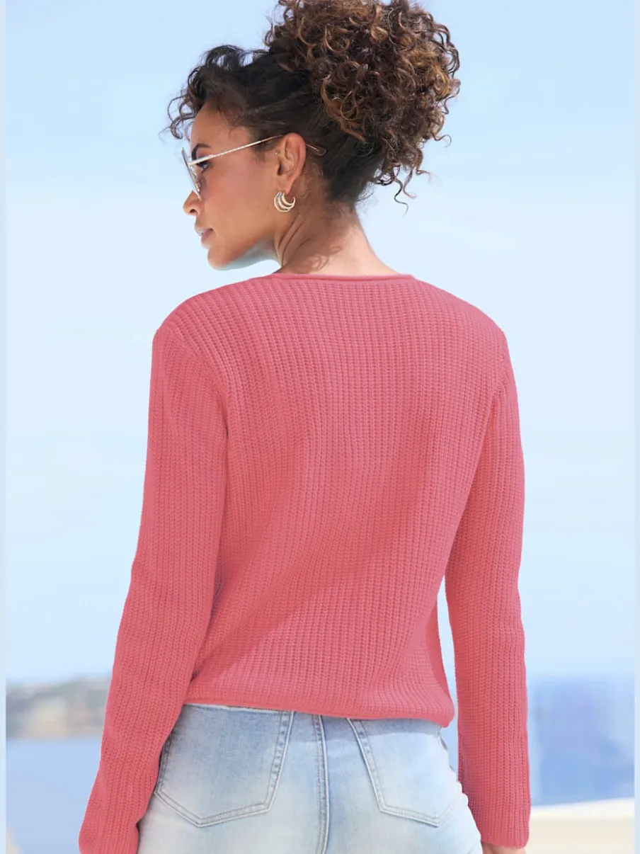 Veste en tricot à manches longues avec col V et fermeture devant