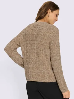 Veste en tricot motif brillant encolure ronde et poches