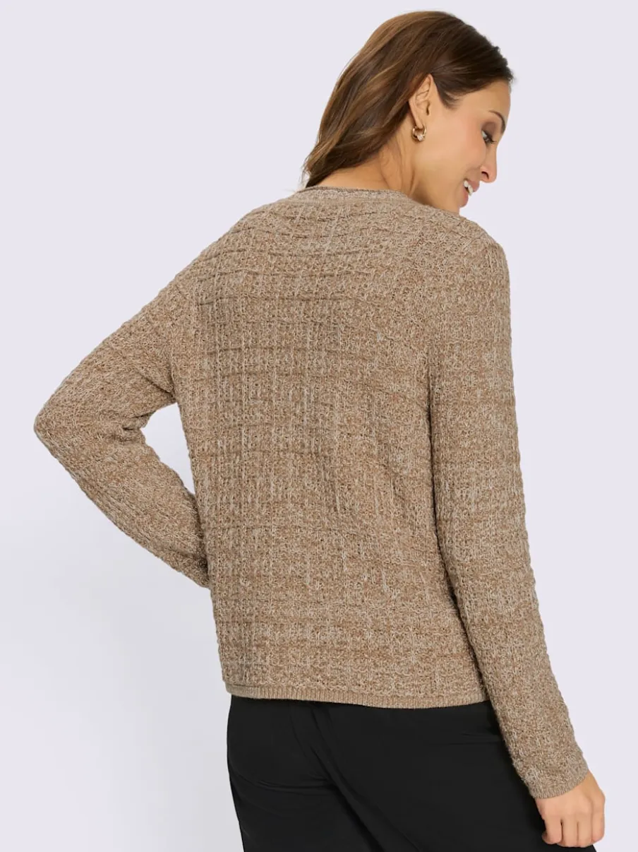 Veste en tricot motif brillant encolure ronde et poches