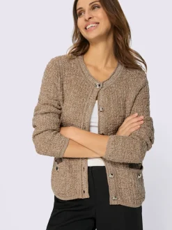 Veste en tricot motif brillant encolure ronde et poches