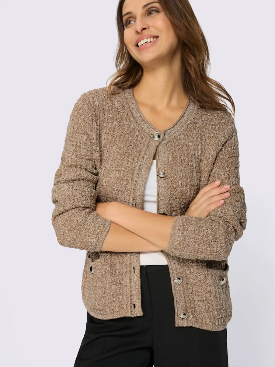 Veste en tricot motif brillant encolure ronde et poches
