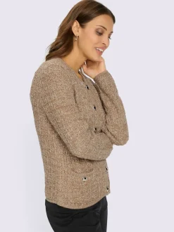 Veste en tricot motif brillant encolure ronde et poches