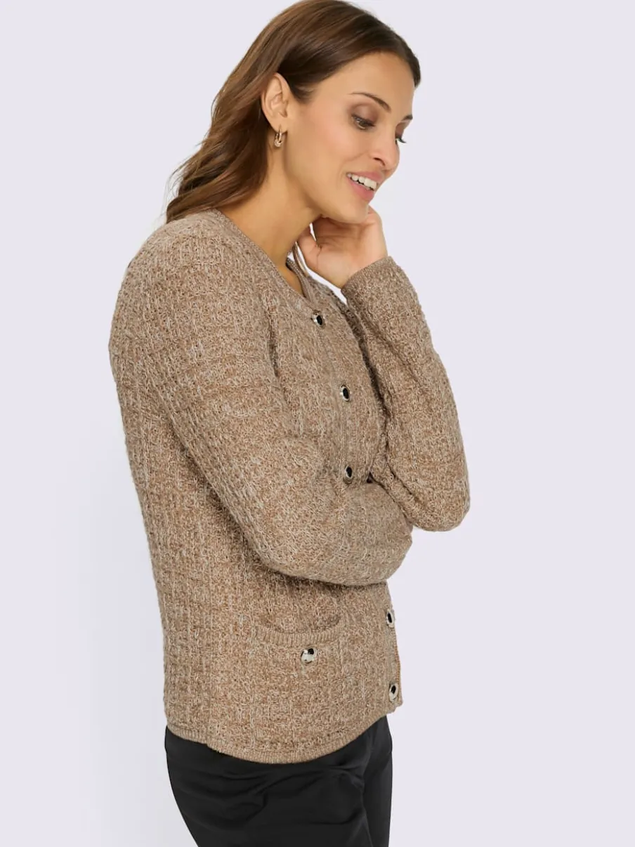 Veste en tricot motif brillant encolure ronde et poches