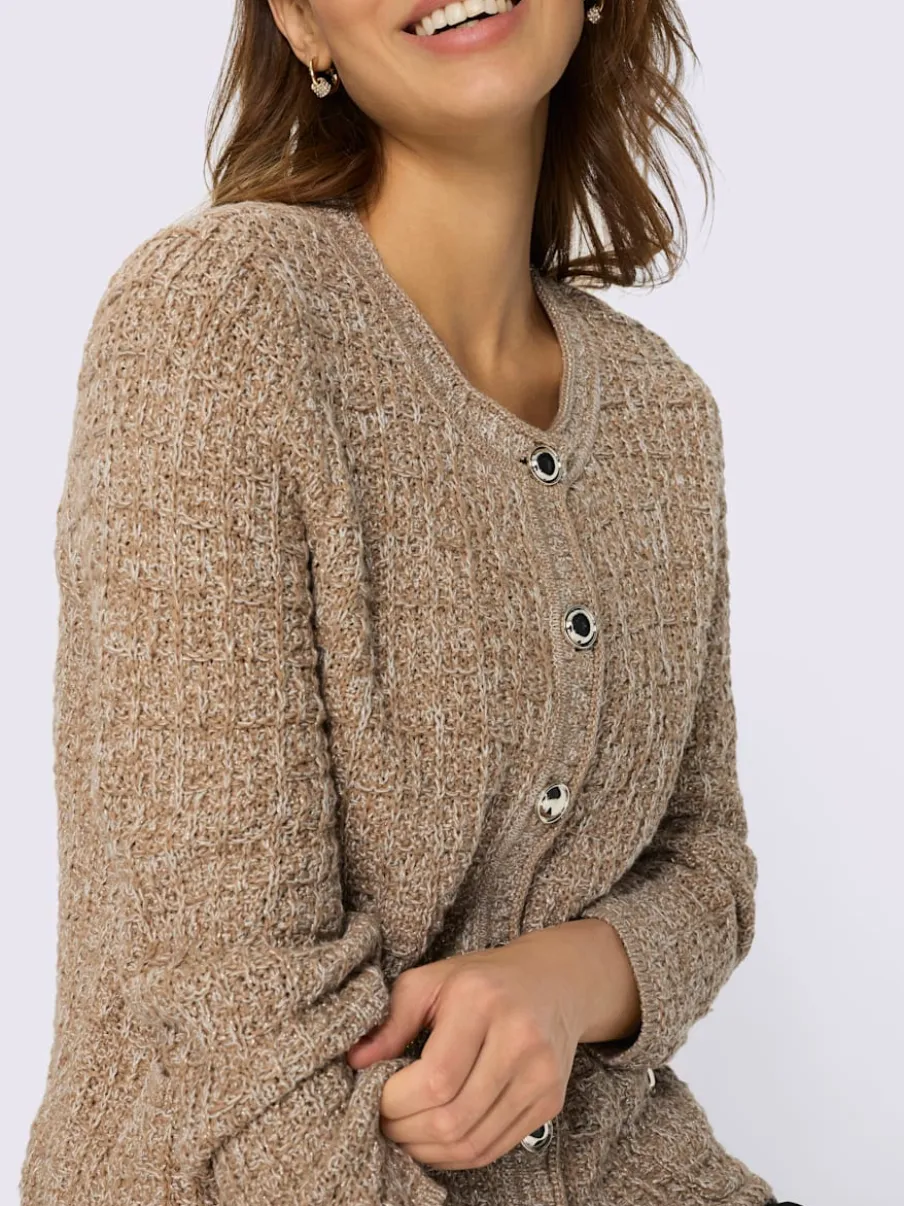 Veste en tricot motif brillant encolure ronde et poches