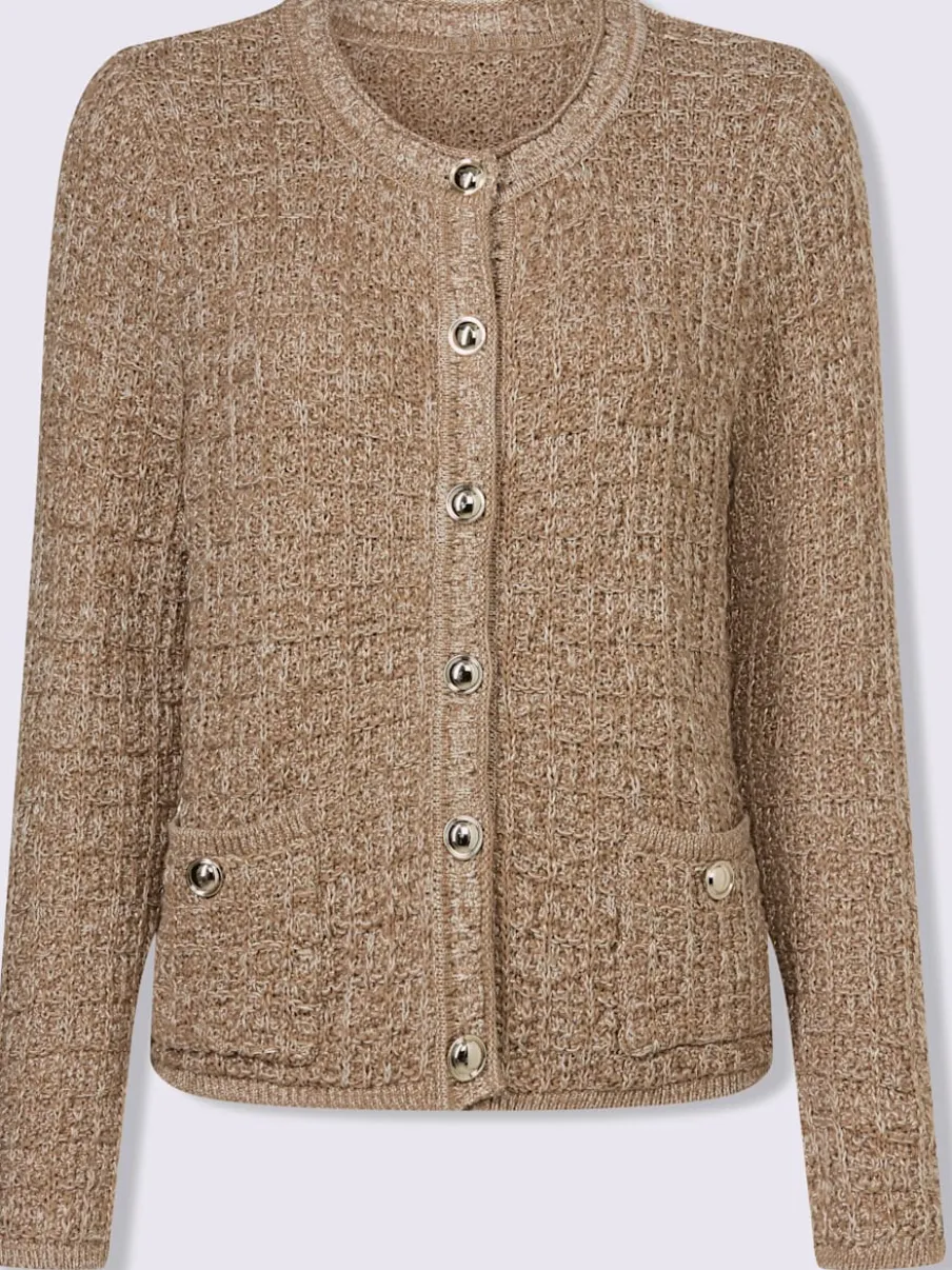 Veste en tricot motif brillant encolure ronde et poches