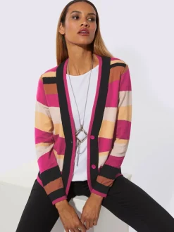 Veste en tricot motif intarsia encolure en V manches longues