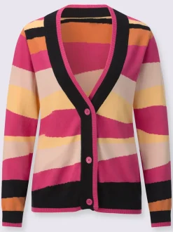 Veste en tricot motif intarsia encolure en V manches longues