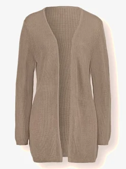 Veste en tricot ouverte avec col en V et finitions côtelées