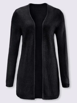 Veste en tricot ouverte avec col en V et finitions côtelées