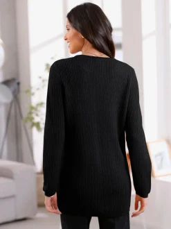 Veste en tricot ouverte avec col en V et finitions côtelées