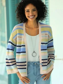 Veste en tricot rayée à manches trois quarts