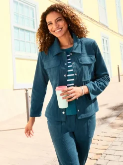 Veste en velours côtelé avec col chemise et poches