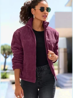Veste en velours côtelé à col haut avec zip entier