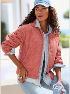 Veste en velours côtelé à col haut avec zip entier