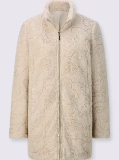 Veste imitation fourrure avec col montant à fleurs