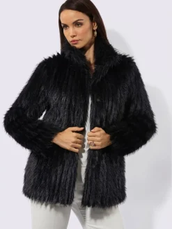 Veste imitation fourrure avec col montant et manches longues