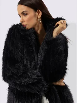 Veste imitation fourrure avec col montant et manches longues